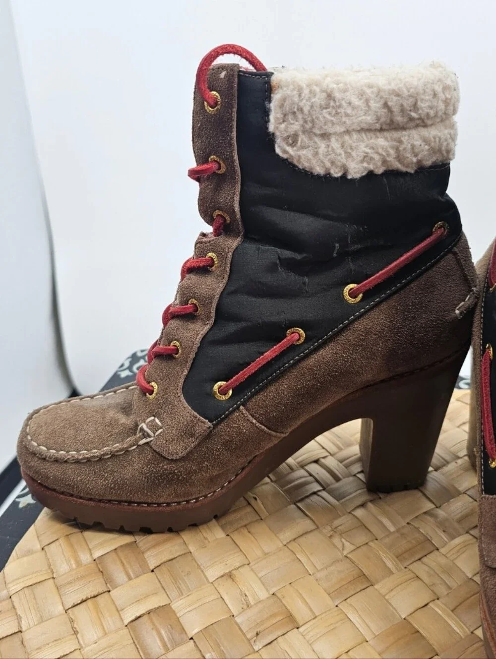 Sperry Brown Shearling-Lined High-Heel Lace-Up Boots Size 8.5